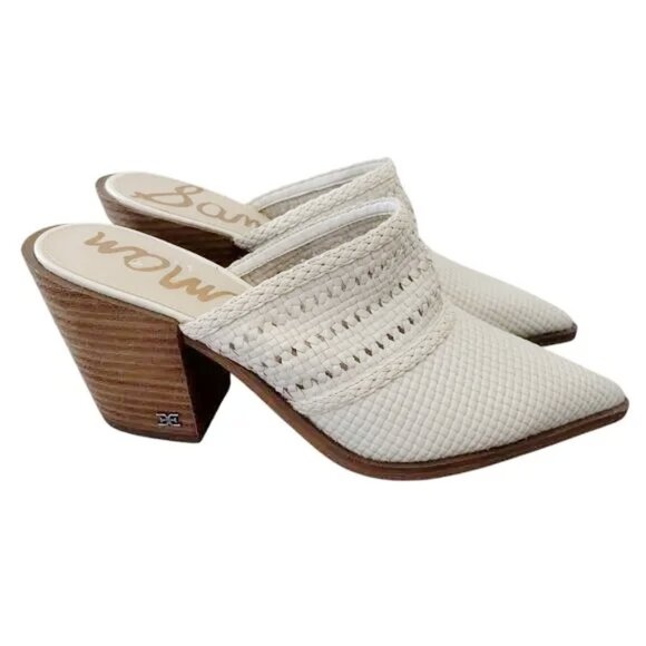 Sam Edelman Lilliana Slip-On Woven Leather Mules Cream Off-white Ivory Size 7.5 - Picture 1 of 7